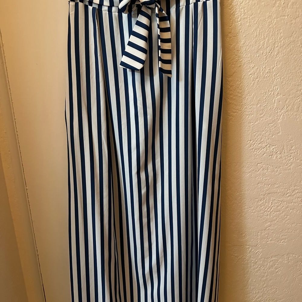 Striped Navy and White Wide-Leg Pants